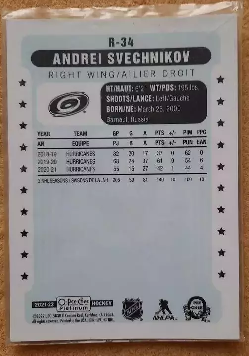 НХЛ Андрей Свешников Каролина Харрикейнз № R - 34 1