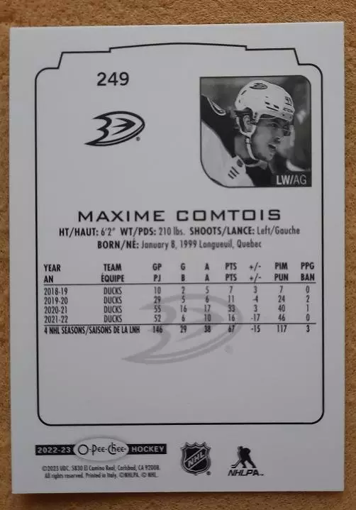 НХЛ Макс Комтуа Анахайм Дакс Динамо Москва № 249 1