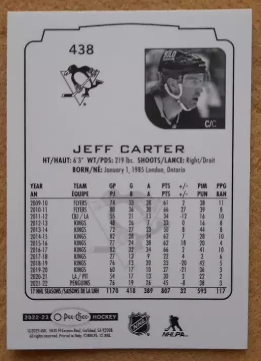 НХЛ Джефф Картер Питтсбург Пингвинз № 438 1