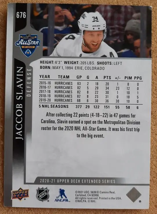 НХЛ Джейккоб Слэвин Каролина Харрикейнз № 676 1
