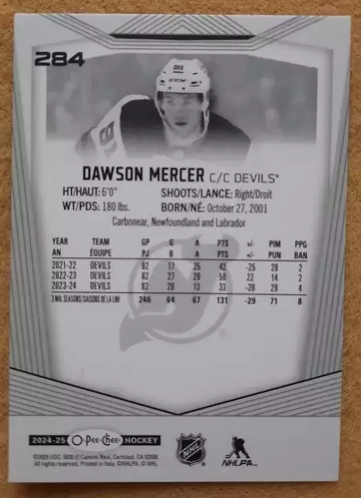 НХЛ Доусон Мерсер Нью-Джерси Дэвилз № 284 1