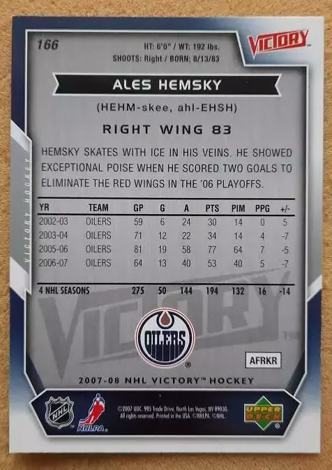 НХЛ Алеш Гемски Эдмонтон Ойлерз № 166 1