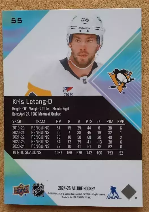 НХЛ Крис Летанг Питтсбург Пингвинз № 55 1