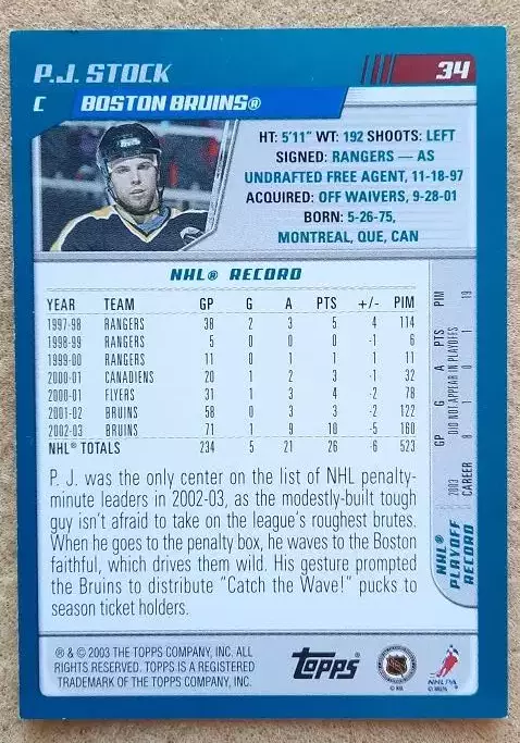 НХЛ Пи-Джей Сток Бостон Брюинз № 34 1