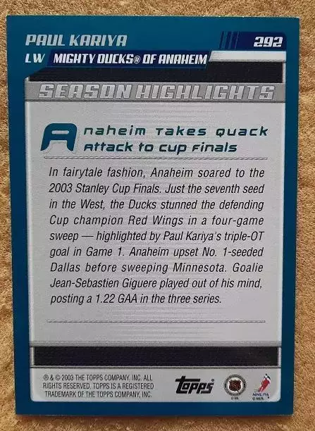 НХЛ Пол Кария Анахайм Майти Дакс № 292 1