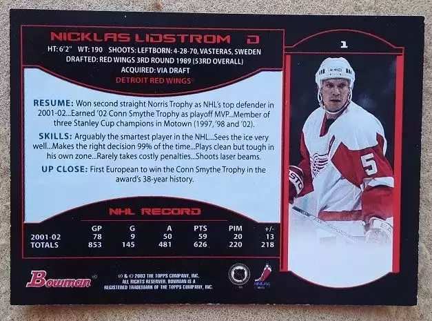 НХЛ Никлас Лидстрем Детройт Ред Уингз № 1 а 1