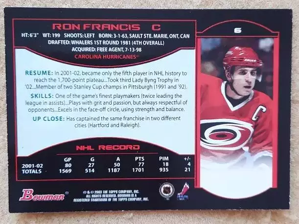 НХЛ Рон Френсис Каролина Харрикейнз № 6 1