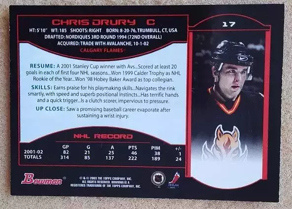 НХЛ Крис Друри Калгари Флэймз № 17 1