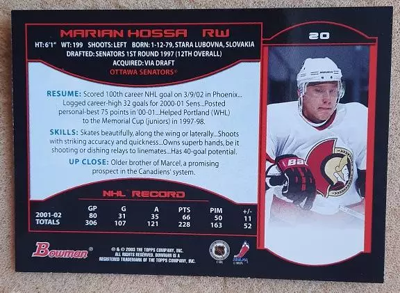 НХЛ Мариан Хосса Оттава Сенаторз № 20 1
