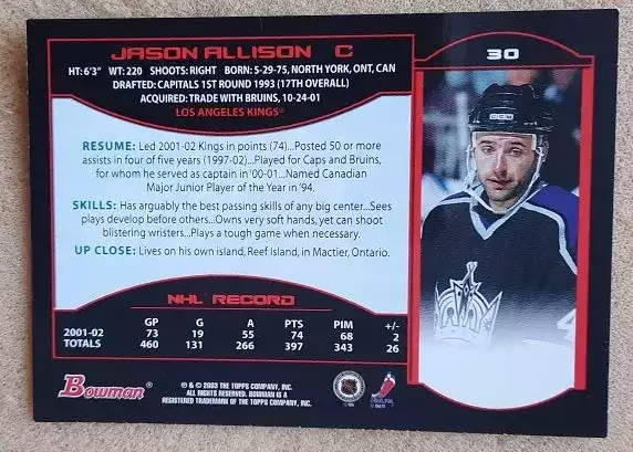 НХЛ Джейсон Аллисон Лос-Анжелес Кингз № 30 1