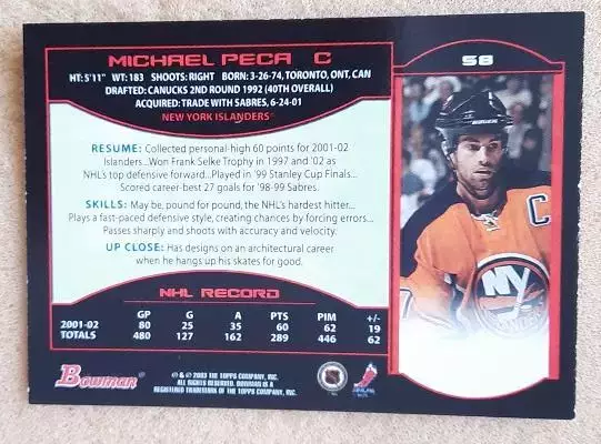 НХЛ Майкл Пека Нью-Йорк Айлендерс № 58 1
