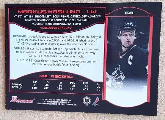 НХЛ Маркус Нэслунд Ванкувер Кэнакс № 68 1
