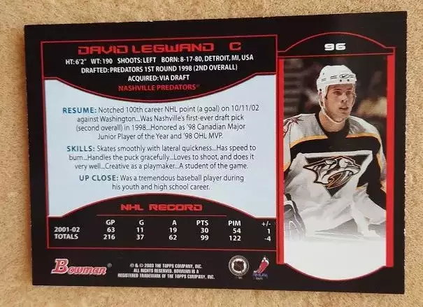 НХЛ Дэвид Легуанд Нэшвилл Предаторз № 96 1