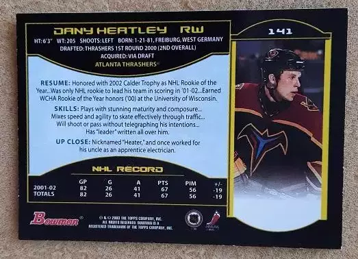 НХЛ Дэни Хитли Атланта Трэйшерз № 141 1