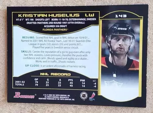 НХЛ Кристиан Хуселиус Флорида Пантерз № 143 1