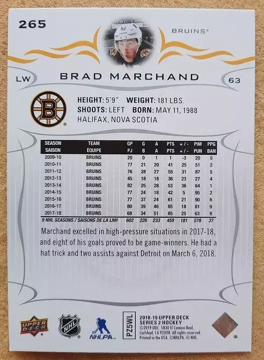 НХЛ Бред Маршанд Бостон Брюинз № 265 1