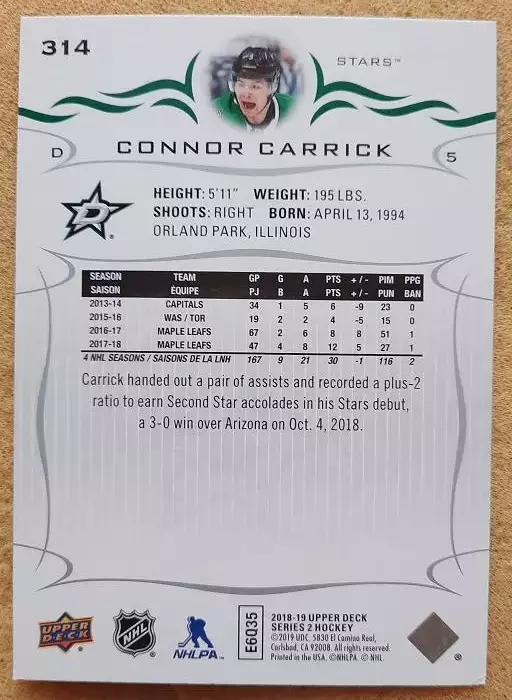 НХЛ Коннор Кэррик Даллас Старз № 314 1
