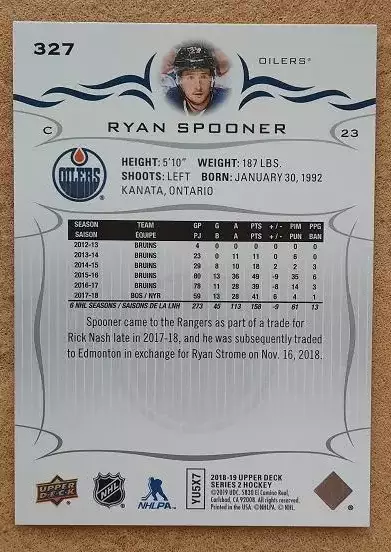НХЛ Райан Спунер Эдмонтон Ойлерз Минск Екатеринбург Омск Шанхай Дрэгонс № 327 1