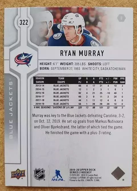 НХЛ Райан Мюррей Коламбус Блю Джекетс № 322 1