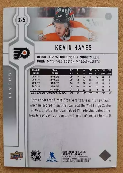 НХЛ Кевин Хейз Филадельфия Флайерз № 325 1