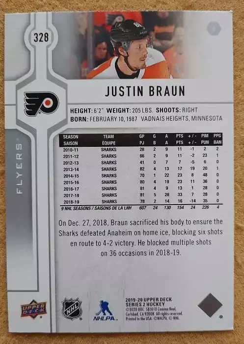 НХЛ Джастин Браун Филадельфия Флайерз № 328 1