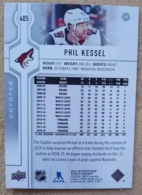 НХЛ Фил Кессел Аризона Койотис № 405 1