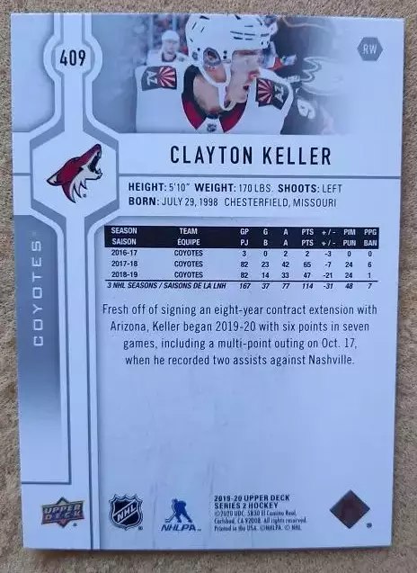 НХЛ Клейтон Келлер Аризона Койотис № 409 1