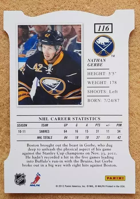 НХЛ Натан Гербе Баффало Сейбрз № 116 asp 1