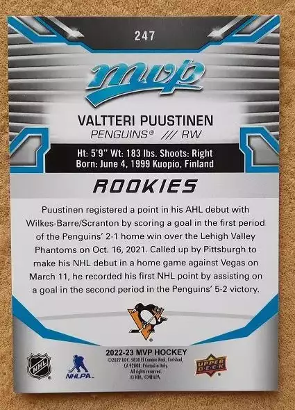 НХЛ Валттери Пуустинен Питтсбург Пингвинз № 247 1