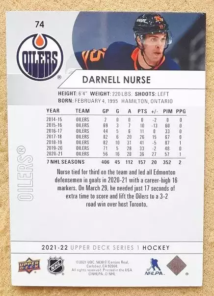 НХЛ Дарнелл Нёрс Эдмонтон Ойлерз № 74 1