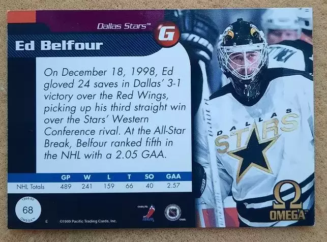 НХЛ Эд Белфор Даллас Старз № 68 1