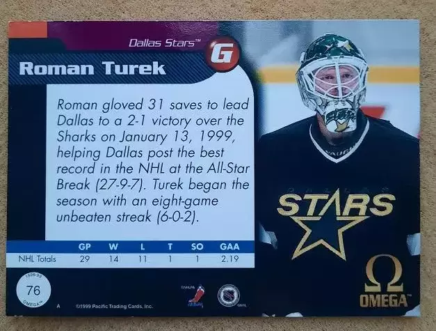 НХЛ Роман Турек Даллас Старз № 76 1