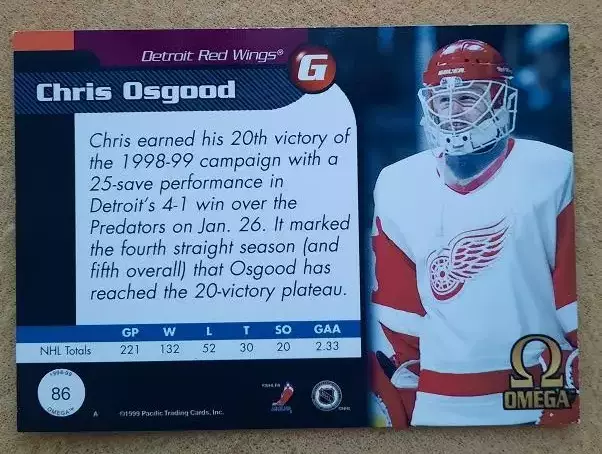 НХЛ Крис Осгуд Детройт Ред Уингз № 86 1