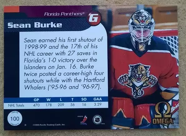 НХЛ Шон Бурк Флорида Пантерз № 100 1
