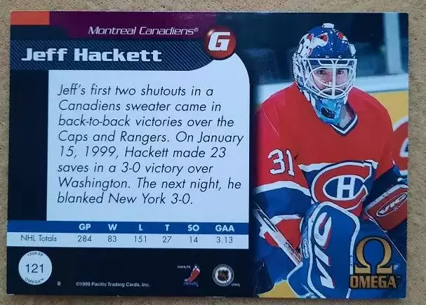 НХЛ Джефф Хэкетт Монреаль Канадиенс № 121 1