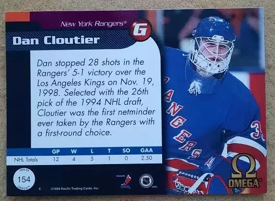 НХЛ Дэн Клотье Нью-Йорк Рейнджерс № 154 1