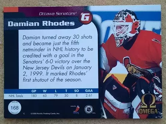 НХЛ Дэмиан Роудз Оттава Сенаторз № 168 1