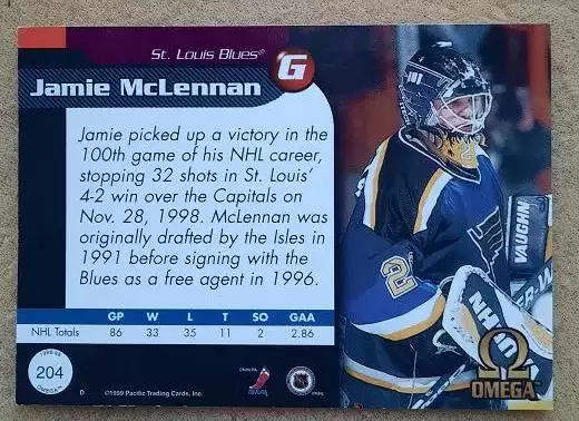 НХЛ Джейми Макленнан Сент-Луис Блюз № 204 1