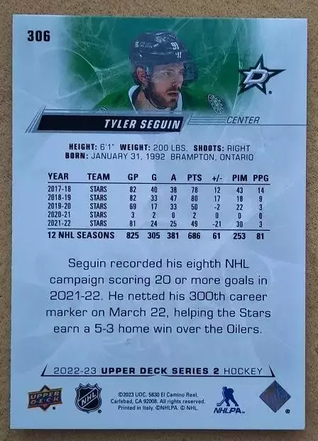 НХЛ Тайлер Сегин Даллас Старз № 306 1