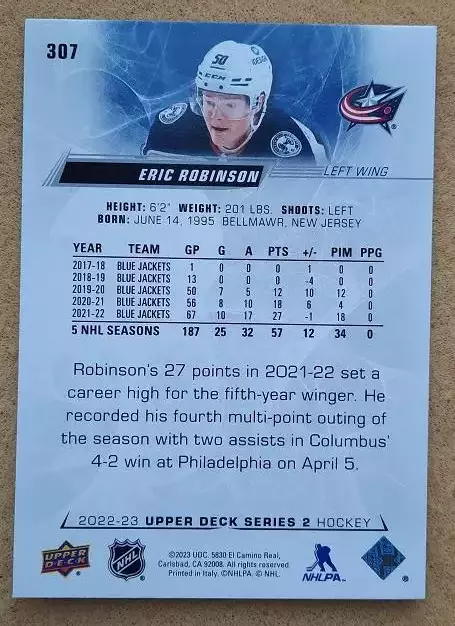 НХЛ Эрик Робинсон Коламбус Блю Джекетс № 307 1