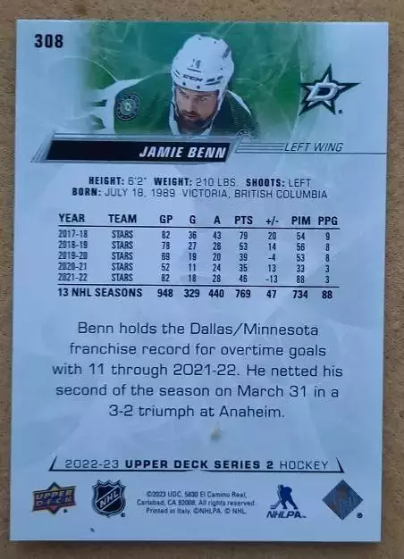 НХЛ Джейми Бенн Даллас Старз № 308 1