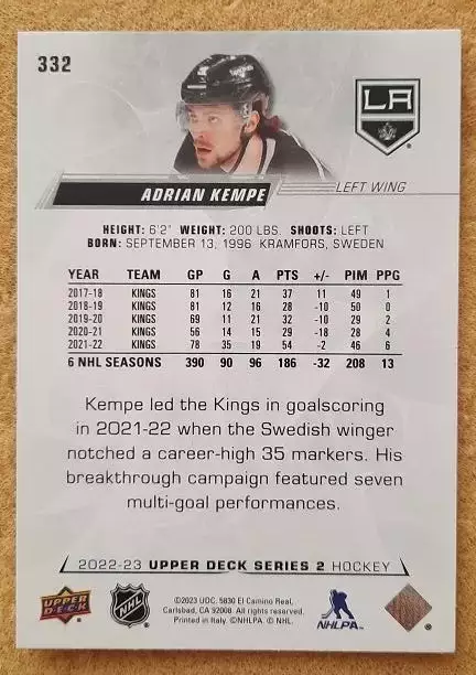 НХЛ Адриан Кемпе Лос-Анжелес Кингз № 332 1