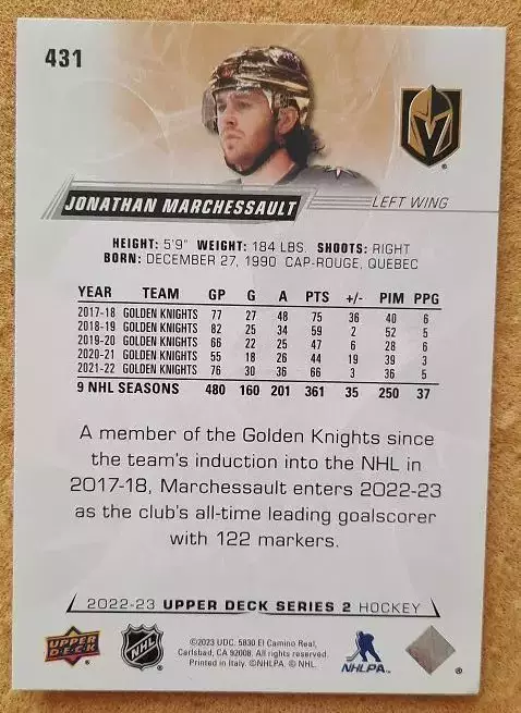 НХЛ Жонатан Маршессо Вегас Голден Найтс № 431 1
