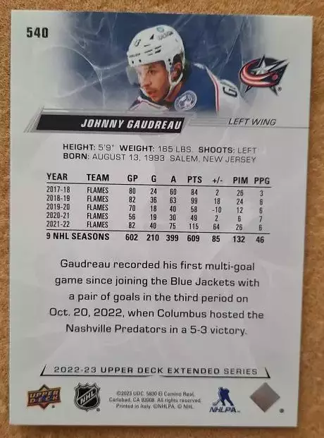 НХЛ Джонни Гудро Коламбус Блю Джекетс № 540 1