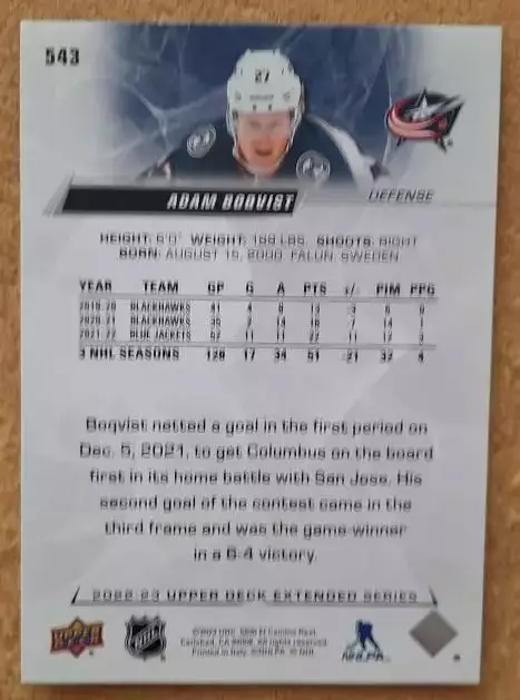 НХЛ Адам Боквист Коламбус Блю Джекетс № 543 1