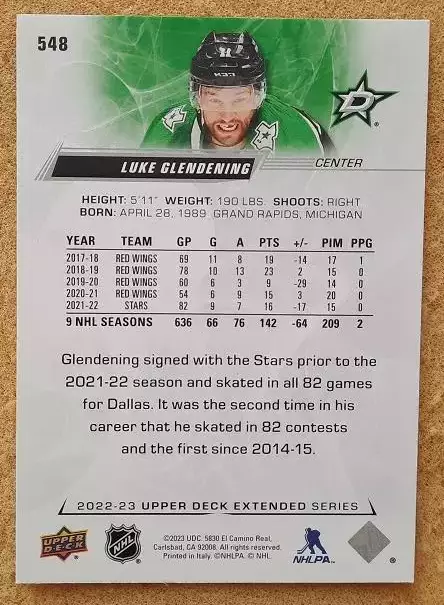 НХЛ Люк Гленденинг Даллас Старз № 548 1