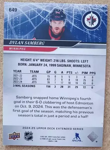 НХЛ Дилан Сэмберг Виннипег Джетс № 649 1
