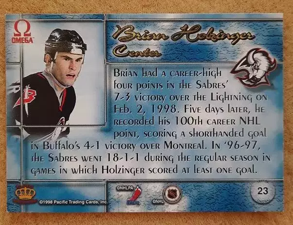 НХЛ Брайан Холцингер Баффало Сейбрз № 23 1