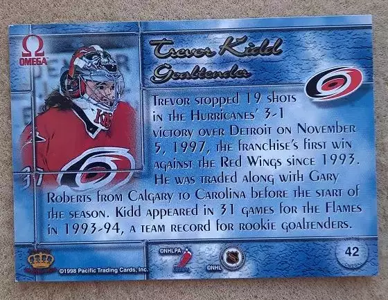 НХЛ Тревор Кидд Каролина Харрикейнз № 42 1