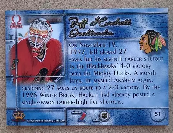 НХЛ Джефф Хэкетт Чикаго Блэкхокс № 51 1